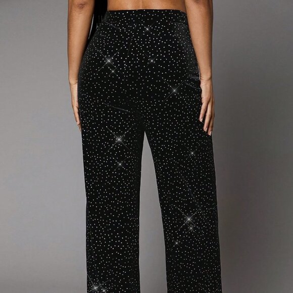 Black Party Womens Rhinestone Detail pants - Picture 2 of 5